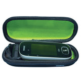 Open case with a Roger Touchscreen Mic inside, featuring green interior and black exterior, on a white background.