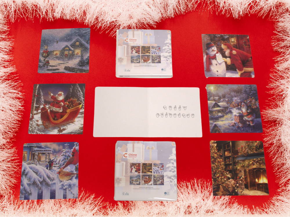 Christmas Card for a selection of 6 with inside with Irish sign Language ISL  on a red background
