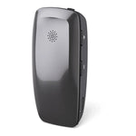 Front view of the ReSound Multi Mic+ Auracast-enabled wireless microphone, showing built-in speaker grill and side control buttons for volume and connectivity