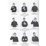 A black-and-white instructional chart showing nine irish sign language hand gestures arranged in a 3x3 grid, each with a caption such as 'Above b', 'Abuse', 'Accept a', 'Access', and 'Accident a'.