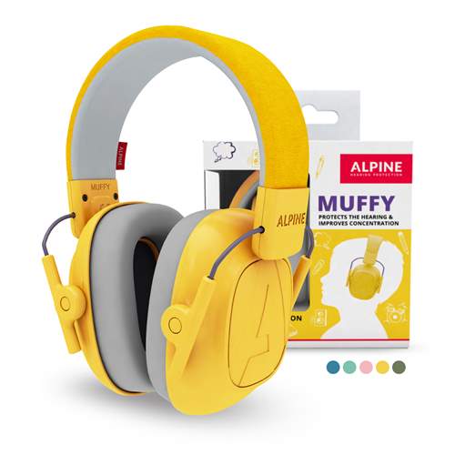 Alpine Muffy Kids Earmuff yellow side view and packing