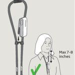Diagram showing a lanyard with a device attached, labeled for correct position.