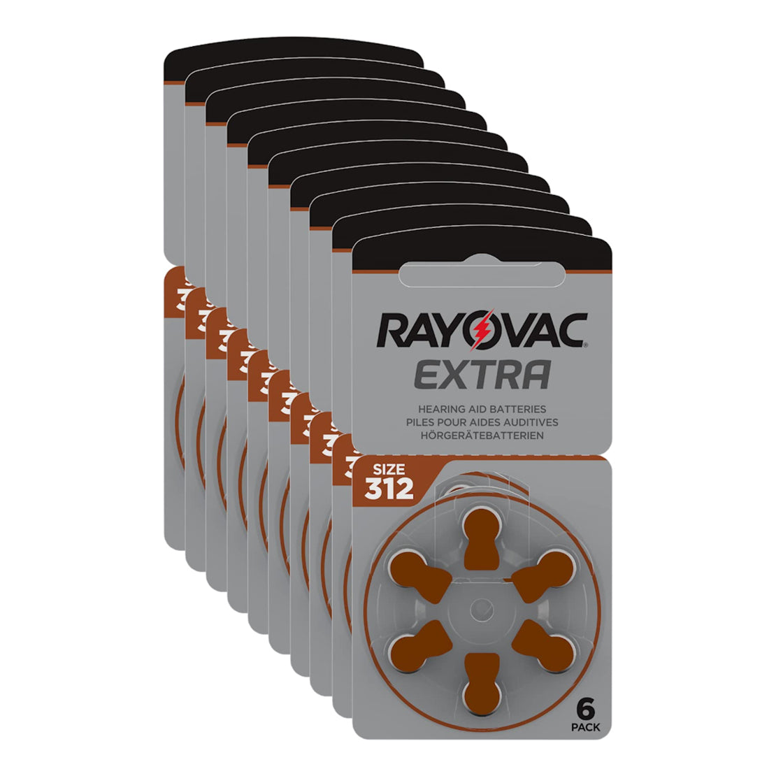 Rayovac Extra Advanced Size 312 Box – 10 packs of premium zinc-air hearing aid batteries with Air Optimisation and Active Core Plus technology