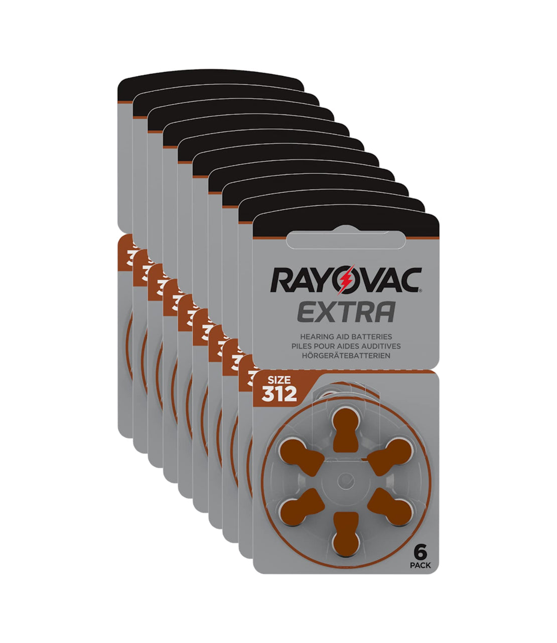 Rayovac Extra Advanced Size 312 Box – 10 packs of premium zinc-air hearing aid batteries with Air Optimisation and Active Core Plus technology