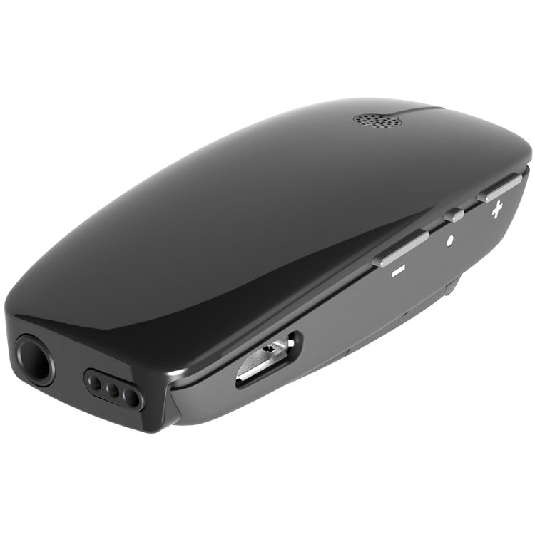 Side view of the ReSound Multi Mic wireless hearing aid microphone showing control buttons, charging port, and sleek black design