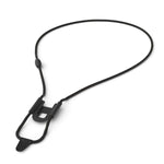 Black lanyard with a clip on a white background