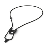 Black lanyard with a clip on a white background