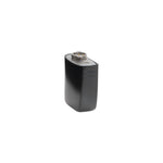 A compact rechargeable battery module for a cochlear implant, in a black color.
