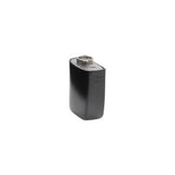 A compact rechargeable battery module for a cochlear implant, in a black color.