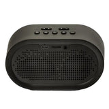 Black portable speaker with control buttons on a white background