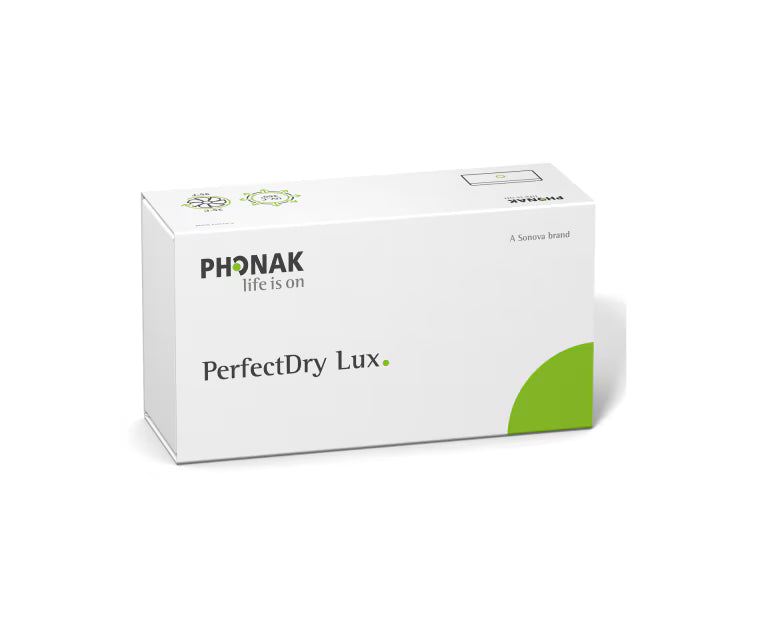 Box of Phonak PerfectDry Lux on a white background