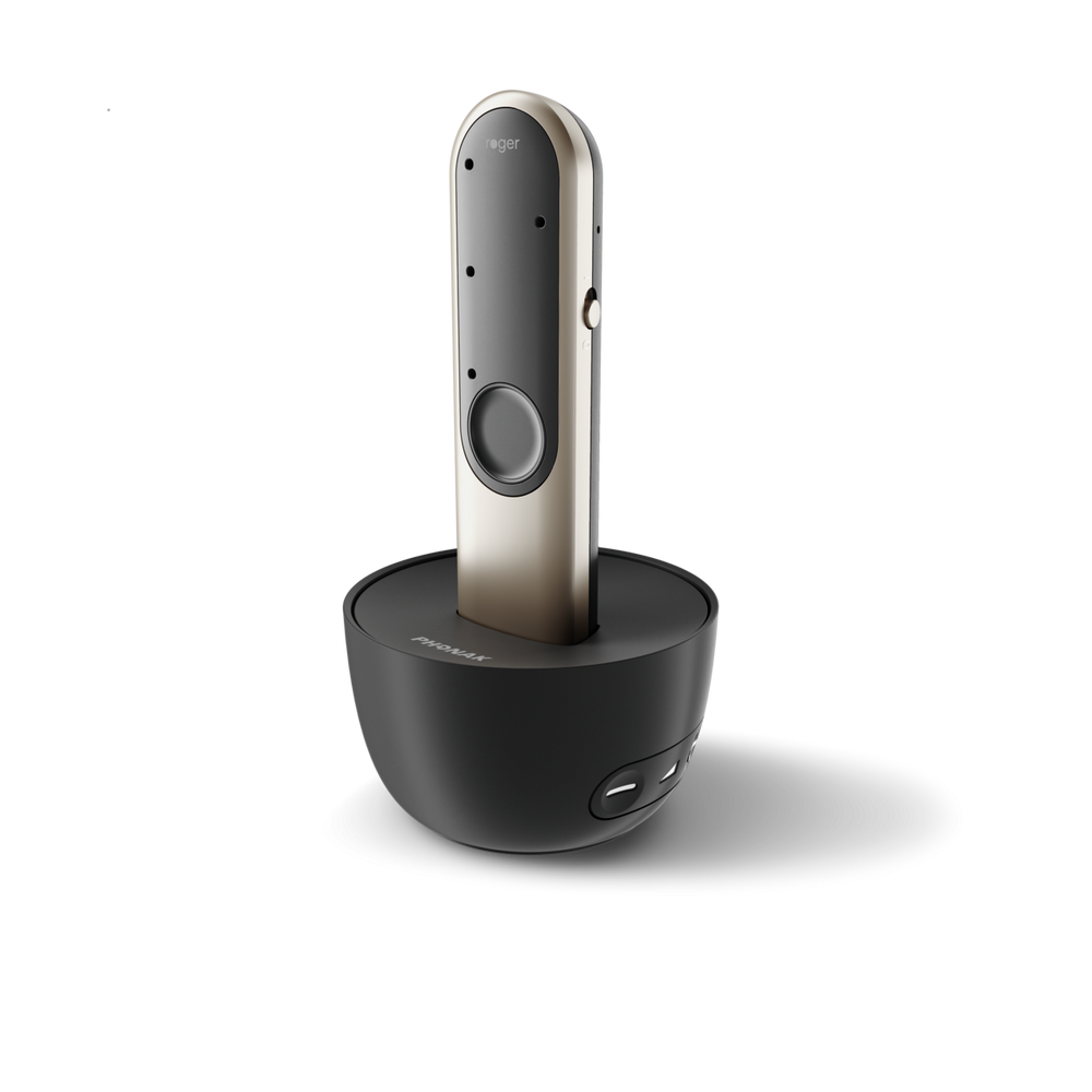 Black and silver electronic device on a white background