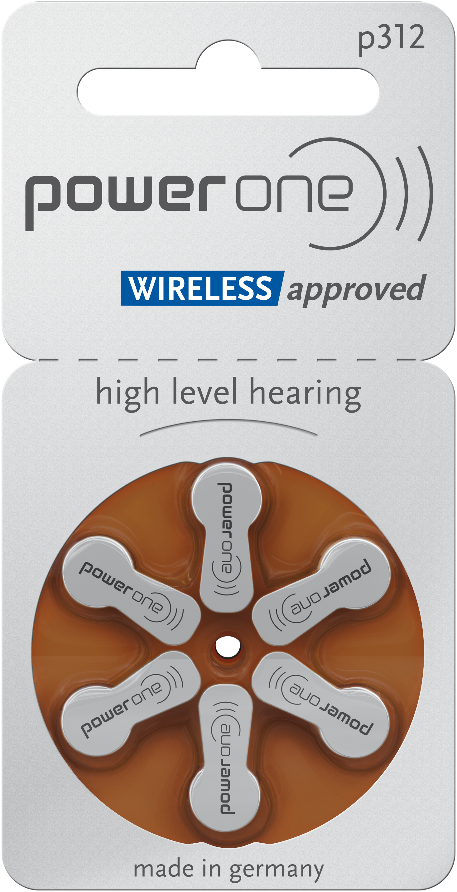 P312 Power One zinc-air brown packet hearing aid battery MERCURY FREE Made in Germany *Free postage on 5 or more in Ireland and Northern Ireland