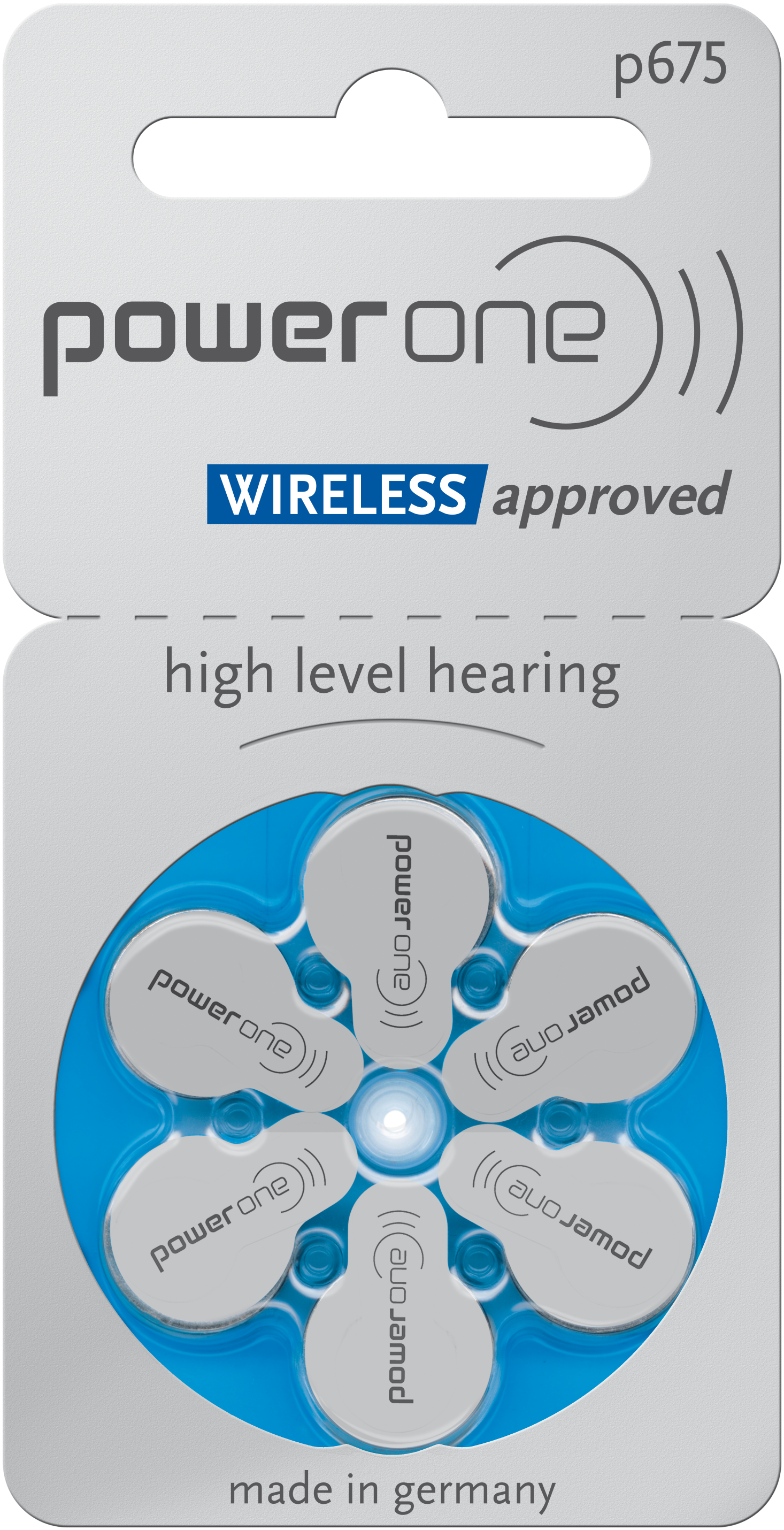 P675 Power One zinc air hearing aid blue packet battery MERCURY FREE made in Germany *Free postage on 5 or more in Ireland and Northern Ireland