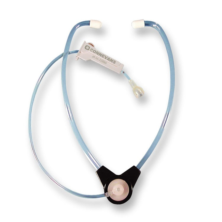 A blue stetoclip listener with attenuator and earmould listening cup from the brand Puretone.